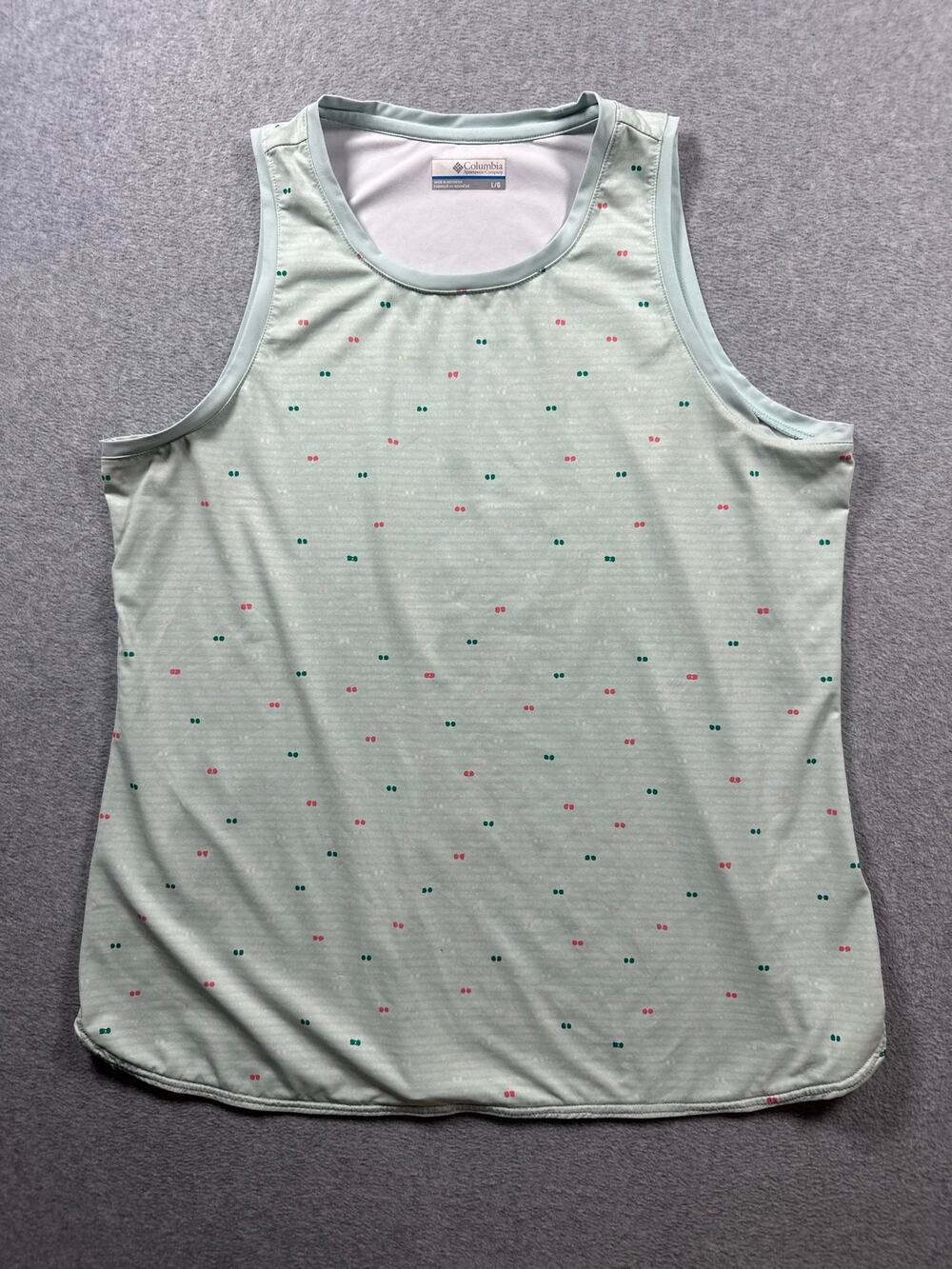 Columbia Tank Top Women's Large Mint Green Small Dot Print Athletic Activewear
